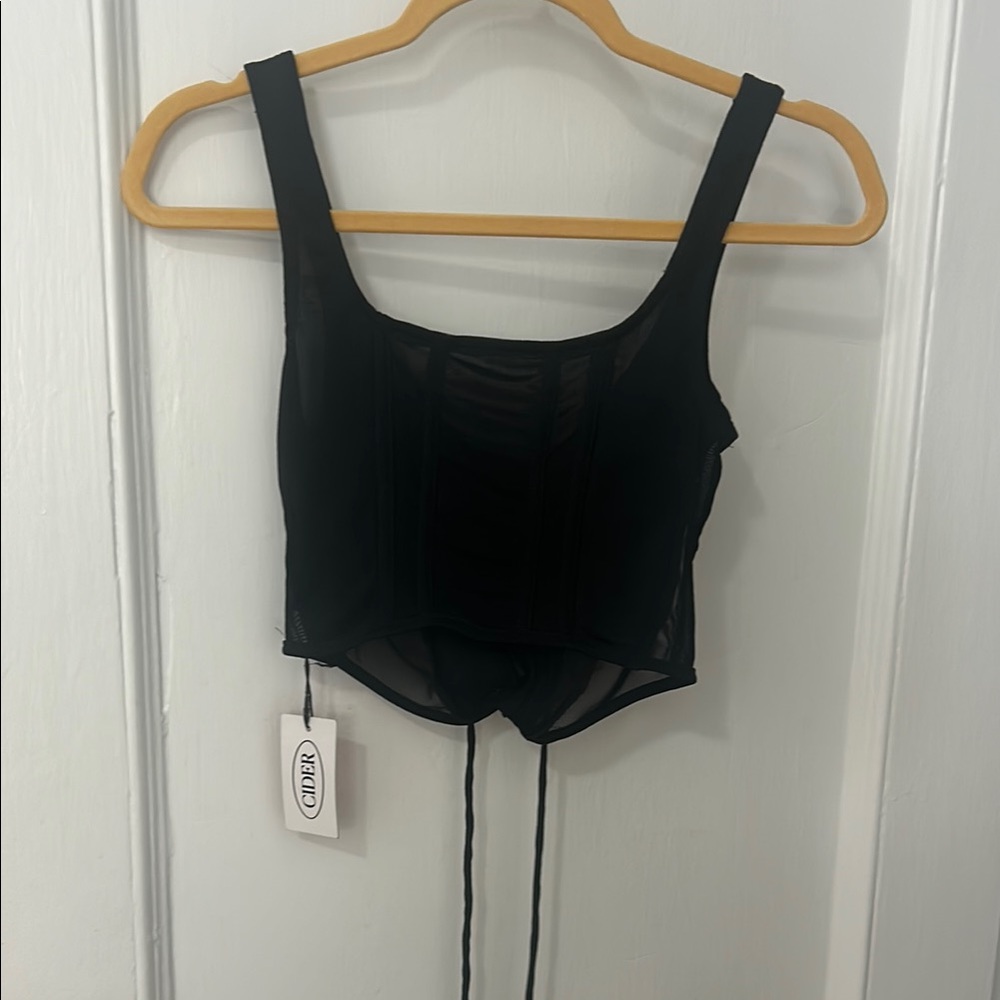 Cider Black Mesh Corset Top
